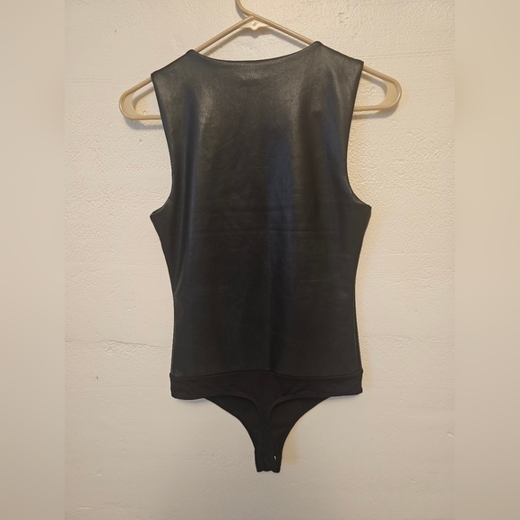 Express Bodycon Faux Leather High  Neck Bodysuit Black - Picture 9 of 12